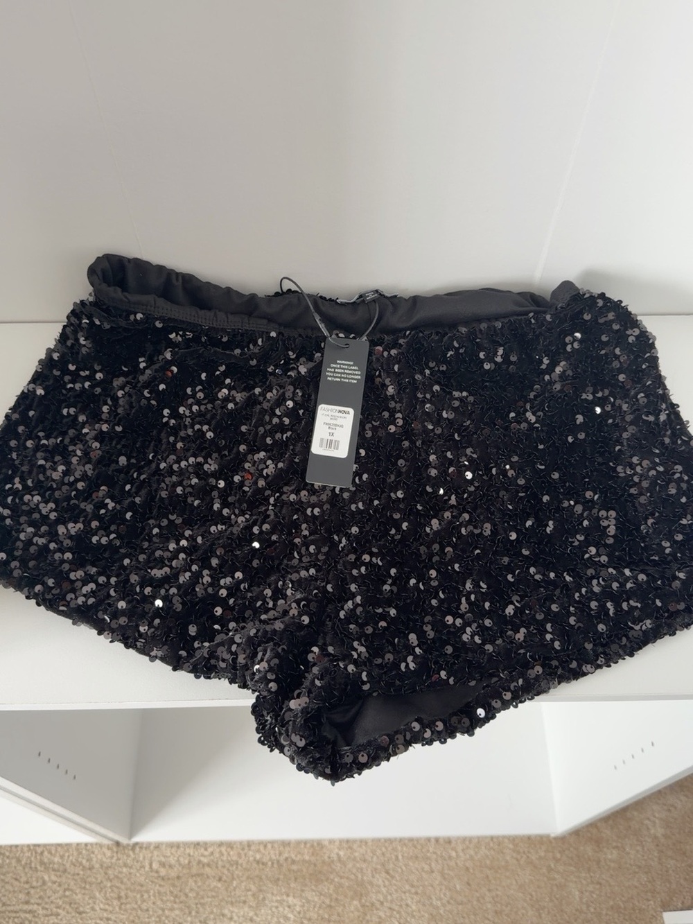 Fashion Nova Black micro Sequin Shorts 1X NWT